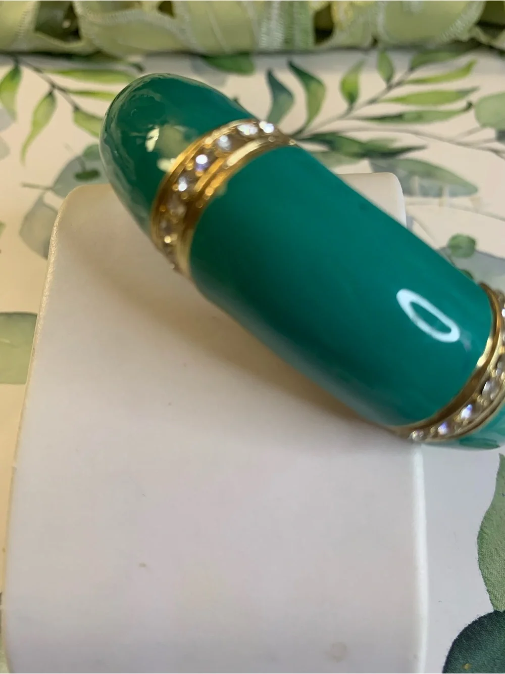 Gold-Tone Turquoise Hinged Bangle Bracelet with Rhinestones